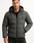 Men's Puffer Jacket Black Cotton Blend Insulated Hooded Winter Coat with Adjustable Hood