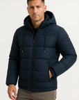 Men's Puffer Jacket Black Cotton Blend Insulated Hooded Winter Coat with Adjustable Hood