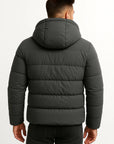 Men's Puffer Jacket Black Cotton Blend Insulated Hooded Winter Coat with Adjustable Hood
