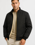 Men's Fleece Jacket Black Polyester Casual Zip-Up Stand Collar Bomber Coat for Fall Winter