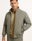 Men's Fleece Jacket Black Polyester Casual Zip-Up Stand Collar Bomber Coat for Fall Winter