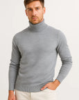 Men's Turtleneck Sweater Black Virgin Wool Classic Design Comfortable Fit