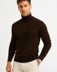 Men's Turtleneck Sweater Black Virgin Wool Classic Design Comfortable Fit