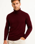 Men's Turtleneck Sweater Black Virgin Wool Classic Design Comfortable Fit