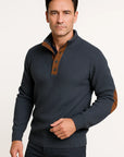 Men's Sweater Brown Knitted Polyester Classic Casual Style with Suede Elbow Patches Button-Up Collar