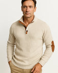 Men's Sweater Brown Knitted Polyester Classic Casual Style with Suede Elbow Patches Button-Up Collar