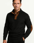 Men's Sweater Brown Knitted Polyester Classic Casual Style with Suede Elbow Patches Button-Up Collar