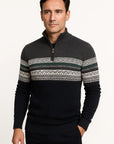 Men's Quarter-Zip Sweater Ivory Cotton Blend Fair Isle Pattern Athletic Fit