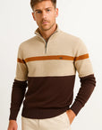Men's Half-Zip Sweater Colorblock Cotton Blend Casual Pullover Midweight Layer-Ready