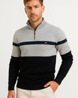 Men's Half-Zip Sweater Colorblock Cotton Blend Casual Pullover Midweight Layer-Ready