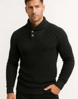 Men's Sweater Cream Soft Fabric High Neck Button Details Woven Knit Pullover