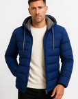 Men's Winter Coat Black Lightweight Insulated Zipper Hood Adjustable Drawstring