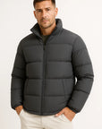 Men's Puffer Jacket Black Water-Resistant Windproof Down Insulation Winter Outerwear