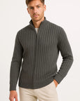 Men's Cardigan Grey Ribbed Knit Lightweight Versatile Layering Essential for Casual and Formal Wear