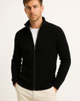 Men's Cardigan Grey Ribbed Knit Lightweight Versatile Layering Essential for Casual and Formal Wear