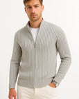 Men's Cardigan Grey Ribbed Knit Lightweight Versatile Layering Essential for Casual and Formal Wear