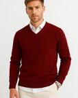 Men's Sweater Gray Wool-Polyester Blend V-Neck Lightweight Layering Ribbed Cuffs