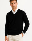 Men's Sweater Gray Wool-Polyester Blend V-Neck Lightweight Layering Ribbed Cuffs