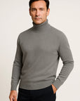 Men's Turtleneck Sweater Grey Cotton Luxurious Comfortable Fit Roll Neck Design