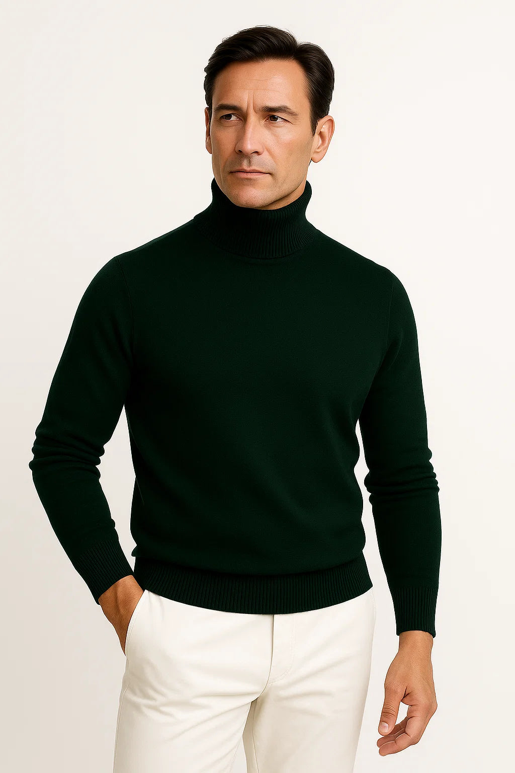 Men&#39;s Turtleneck Sweater Grey Cotton Luxurious Comfortable Fit Roll Neck Design