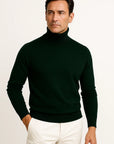 Men's Turtleneck Sweater Grey Cotton Luxurious Comfortable Fit Roll Neck Design