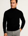 Men's Turtleneck Sweater Grey Cotton Luxurious Comfortable Fit Roll Neck Design