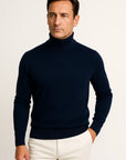 Men's Turtleneck Sweater Grey Cotton Luxurious Comfortable Fit Roll Neck Design