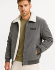 Men's Winter Jacket Grey Fleece Lined Ribbed High Collar Stylish Comfort