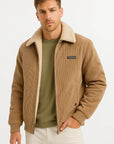 Men's Winter Jacket Grey Fleece Lined Ribbed High Collar Stylish Comfort