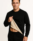 Men's Long Sleeve T-Shirt Black Velvet Casual Thermal Round Neck Winter Wear M-5XL